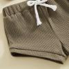image:imageKuriozud Newborn Baby Boy Summer Clothes Button Short Sleeve Romper Bodysuit Shorts Set Infant Soft Waffle OutfitStriped Olive Green