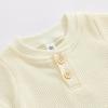 image:imageKuriozud Newborn Baby Boy Summer Clothes Button Short Sleeve Romper Bodysuit Shorts Set Infant Soft Waffle OutfitWaffle Cream