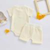 image:imageKuriozud Newborn Baby Boy Summer Clothes Button Short Sleeve Romper Bodysuit Shorts Set Infant Soft Waffle OutfitWaffle Cream