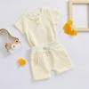 image:imageKuriozud Newborn Baby Boy Summer Clothes Button Short Sleeve Romper Bodysuit Shorts Set Infant Soft Waffle OutfitWaffle Cream