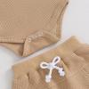 image:imageKuriozud Newborn Baby Boy Summer Clothes Button Short Sleeve Romper Bodysuit Shorts Set Infant Soft Waffle OutfitWaffle Khaki