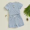image:imageKuriozud Newborn Baby Boy Summer Clothes Button Short Sleeve Romper Bodysuit Shorts Set Infant Soft Waffle OutfitWaffle Striped Blue
