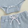 image:imageKuriozud Newborn Baby Boy Summer Clothes Button Short Sleeve Romper Bodysuit Shorts Set Infant Soft Waffle OutfitWaffle Striped Blue