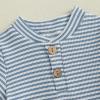 image:imageKuriozud Newborn Baby Boy Summer Clothes Button Short Sleeve Romper Bodysuit Shorts Set Infant Soft Waffle OutfitWaffle Striped Blue