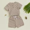 image:imageKuriozud Newborn Baby Boy Summer Clothes Button Short Sleeve Romper Bodysuit Shorts Set Infant Soft Waffle OutfitWaffle Striped Khaki