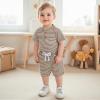 image:imageKuriozud Newborn Baby Boy Summer Clothes Button Short Sleeve Romper Bodysuit Shorts Set Infant Soft Waffle OutfitWaffle Striped Khaki