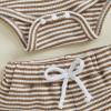 image:imageKuriozud Newborn Baby Boy Summer Clothes Button Short Sleeve Romper Bodysuit Shorts Set Infant Soft Waffle OutfitWaffle Striped Khaki