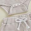 image:imageKuriozud Newborn Baby Boy Summer Clothes Button Short Sleeve Romper Bodysuit Shorts Set Infant Soft Waffle OutfitWaffle Striped Light Grey