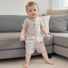 image:imageKuriozud Newborn Baby Boy Summer Clothes Button Short Sleeve Romper Bodysuit Shorts Set Infant Soft Waffle OutfitWaffle Striped Light Grey