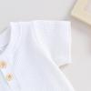 image:imageKuriozud Newborn Baby Boy Summer Clothes Button Short Sleeve Romper Bodysuit Shorts Set Infant Soft Waffle OutfitWaffle White