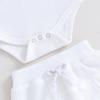 image:imageKuriozud Newborn Baby Boy Summer Clothes Button Short Sleeve Romper Bodysuit Shorts Set Infant Soft Waffle OutfitWaffle White