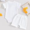 image:imageKuriozud Newborn Baby Boy Summer Clothes Button Short Sleeve Romper Bodysuit Shorts Set Infant Soft Waffle OutfitWaffle White