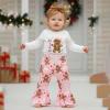 image:imageKuriozud Newborn Baby Girl Bell Bottom Outfit Ruffle Romper Cute Bow Flare Pants Set Headband Cute ClothesMy 1st Christmas Gingerbread White