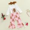 image:imageKuriozud Newborn Baby Girl Bell Bottom Outfit Ruffle Romper Cute Bow Flare Pants Set Headband Cute ClothesMy 1st Christmas Gingerbread White