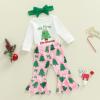 image:imageKuriozud Newborn Baby Girl Bell Bottom Outfit Ruffle Romper Cute Bow Flare Pants Set Headband Cute ClothesMy First Christmas Tree White