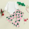 image:imageKuriozud Newborn Baby Girl Bell Bottom Outfit Ruffle Romper Cute Bow Flare Pants Set Headband Cute ClothesMy First Christmas Tree White
