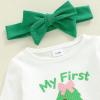 image:imageKuriozud Newborn Baby Girl Bell Bottom Outfit Ruffle Romper Cute Bow Flare Pants Set Headband Cute ClothesMy First Christmas Tree White