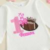 image:imageKuriozud Newborn Baby Girl Bell Bottom Outfit Ruffle Romper Cute Bow Flare Pants Set Headband Cute ClothesMy First Football Season White