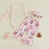 image:imageKuriozud Newborn Baby Girl Bell Bottom Outfit Ruffle Romper Cute Bow Flare Pants Set Headband Cute ClothesStethoscope Beige
