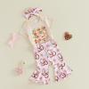 image:imageKuriozud Newborn Baby Girl Bell Bottom Outfit Ruffle Romper Cute Bow Flare Pants Set Headband Cute ClothesStethoscope Beige