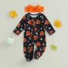 image:imageKuriozud Newborn Baby Girl Boy Footie Romper One Piece Jumpsuit Sleeper Infant ClothesPumpkin  Bow Black