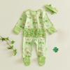 image:imageKuriozud Newborn Baby Girl Boy Footie Romper One Piece Jumpsuit Sleeper Infant ClothesRainbow Clover Green