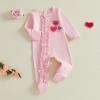 image:imageKuriozud Newborn Baby Girl Boy Footie Romper One Piece Jumpsuit Sleeper Infant ClothesValentines Heart Pink