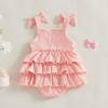 image:imageKuriozud Newborn Baby Girl Summer Clothes Ruffle Bow Dress Romper Jumpsuit One Piece Outfit Cute Infant Girl ClothingRibbed Pink