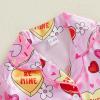 image:imageKuriozud Newborn Baby Girl Valentines Pajamas Fuzzy Trim Long Sleeve Button Romper Pjs Cute Baby Girl SleepwearHeart Rose Red