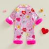 image:imageKuriozud Newborn Baby Girl Valentines Pajamas Fuzzy Trim Long Sleeve Button Romper Pjs Cute Baby Girl SleepwearHeart Rose Red
