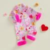 image:imageKuriozud Newborn Baby Girl Valentines Pajamas Fuzzy Trim Long Sleeve Button Romper Pjs Cute Baby Girl SleepwearHeart Rose Red
