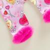 image:imageKuriozud Newborn Baby Girl Valentines Pajamas Fuzzy Trim Long Sleeve Button Romper Pjs Cute Baby Girl SleepwearHeart Rose Red