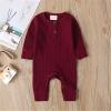 image:imageKuriozud Newborn Infant Unisex Baby Boy Girl Clothes Button Romper Jumpsuit Basic One Piece OutfitsLong Sleeve One Piece Wine Red