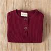 image:imageKuriozud Newborn Infant Unisex Baby Boy Girl Clothes Button Romper Jumpsuit Basic One Piece OutfitsLong Sleeve One Piece Wine Red