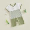 image:imageKuriozud Newborn Infant Unisex Baby Boy Girl Clothes Button Romper Jumpsuit Basic One Piece OutfitsWaffle Color Block Green