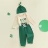 image:imageKuriozud St Patricks Day Baby Boy Outfit First St Patricks Day Romper and Shamrock Pants Set with Hat 3Pcs Spring ClothesLucky Little Dude Green