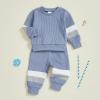 image:imageKuriozud Toddler Baby Boy Fall Winter Clothes Long Sleeve Crewneck Pullover Sweatshirt Jogger Pants Set 2 Piece OutfitWaffle Color Block Blue