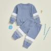 image:imageKuriozud Toddler Baby Boy Fall Winter Clothes Long Sleeve Crewneck Pullover Sweatshirt Jogger Pants Set 2 Piece OutfitWaffle Color Block Blue