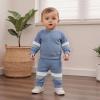 image:imageKuriozud Toddler Baby Boy Fall Winter Clothes Long Sleeve Crewneck Pullover Sweatshirt Jogger Pants Set 2 Piece OutfitWaffle Color Block Blue