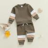 image:imageKuriozud Toddler Baby Boy Fall Winter Clothes Long Sleeve Crewneck Pullover Sweatshirt Jogger Pants Set 2 Piece OutfitWaffle Color Block Olive Green