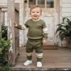 image:imageKuriozud Toddler Baby Boy Fall Winter Clothes Long Sleeve Crewneck Pullover Sweatshirt Jogger Pants Set 2 Piece OutfitWaffle Color Block Olive Green