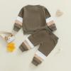image:imageKuriozud Toddler Baby Boy Fall Winter Clothes Long Sleeve Crewneck Pullover Sweatshirt Jogger Pants Set 2 Piece OutfitWaffle Color Block Olive Green