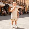 image:imageKuriozud Toddler Baby Boy Summer Outfit Short Sleeve T Shirt Shorts Set 6 12 18 24 Months 2T 3T 4T Baby Neutral ClothesWaffle Color Block Apricot