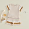 image:imageKuriozud Toddler Baby Boy Summer Outfit Short Sleeve T Shirt Shorts Set 6 12 18 24 Months 2T 3T 4T Baby Neutral ClothesWaffle Color Block Apricot