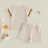 image:imageKuriozud Toddler Baby Boy Summer Outfit Short Sleeve T Shirt Shorts Set 6 12 18 24 Months 2T 3T 4T Baby Neutral ClothesWaffle Color Block Apricot