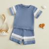 image:imageKuriozud Toddler Baby Boy Summer Outfit Short Sleeve T Shirt Shorts Set 6 12 18 24 Months 2T 3T 4T Baby Neutral ClothesWaffle Color Block Blue