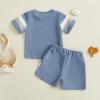 image:imageKuriozud Toddler Baby Boy Summer Outfit Short Sleeve T Shirt Shorts Set 6 12 18 24 Months 2T 3T 4T Baby Neutral ClothesWaffle Color Block Blue