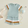 image:imageKuriozud Toddler Baby Boy Summer Outfit Short Sleeve T Shirt Shorts Set 6 12 18 24 Months 2T 3T 4T Baby Neutral ClothesWaffle Color Block Green