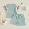 image:imageKuriozud Toddler Baby Boy Summer Outfit Short Sleeve T Shirt Shorts Set 6 12 18 24 Months 2T 3T 4T Baby Neutral ClothesWaffle Color Block Green