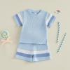 image:imageKuriozud Toddler Baby Boy Summer Outfit Short Sleeve T Shirt Shorts Set 6 12 18 24 Months 2T 3T 4T Baby Neutral ClothesWaffle Color Block Light Blue